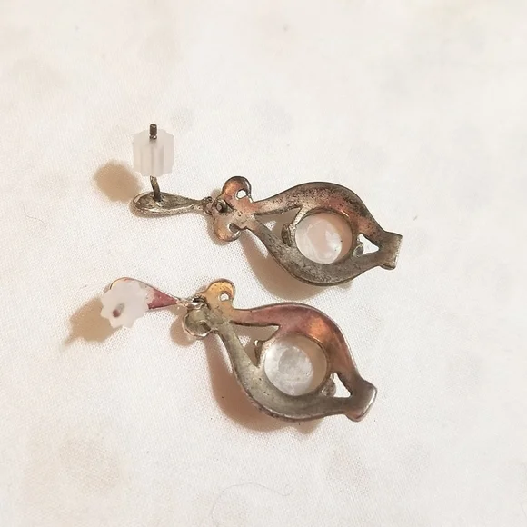 1920S Art Deco Mother of Pearl Marcasite Sterling Earrings - Picture 5 of 6